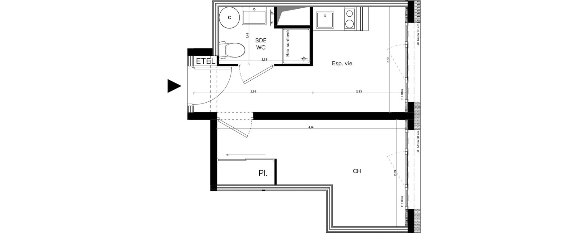 Appartement T2 meubl&eacute; de 22,32 m2 &agrave; Villeurbanne Lyontech - la doua