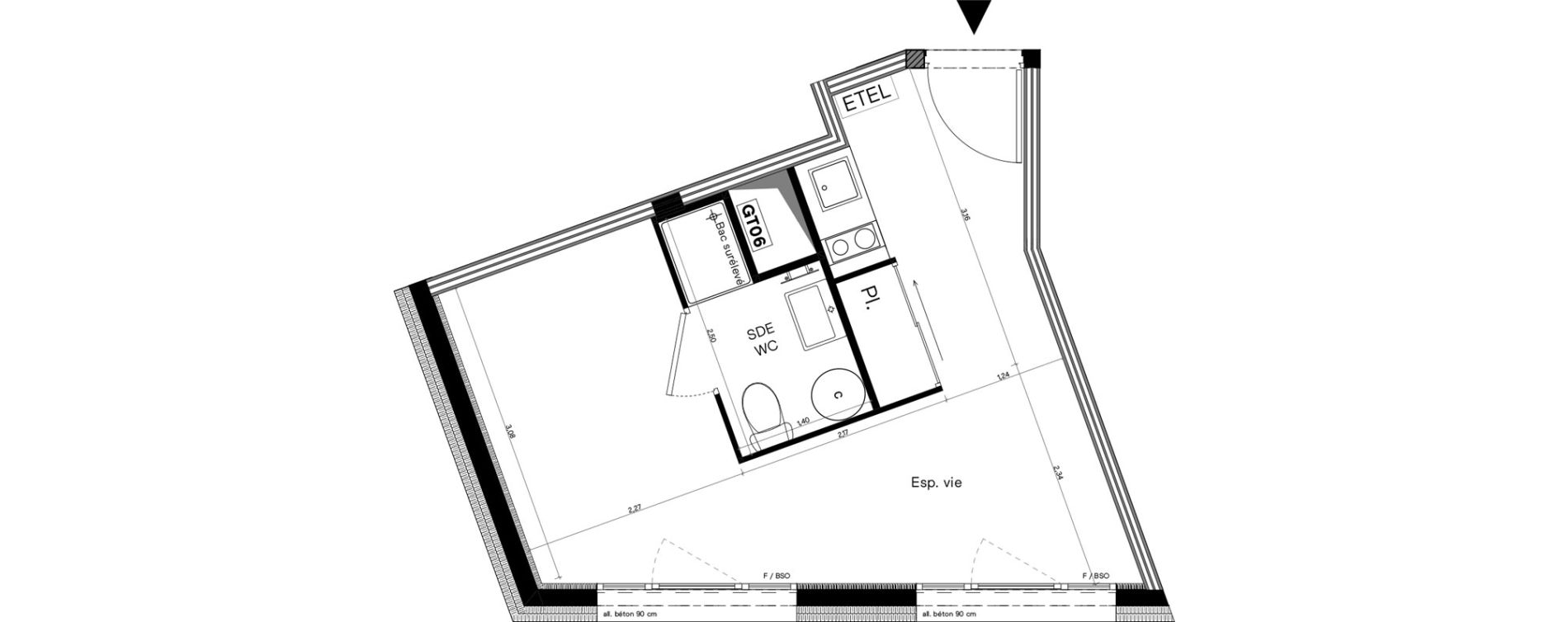 Appartement T1 meubl&eacute; de 23,38 m2 &agrave; Villeurbanne Lyontech - la doua