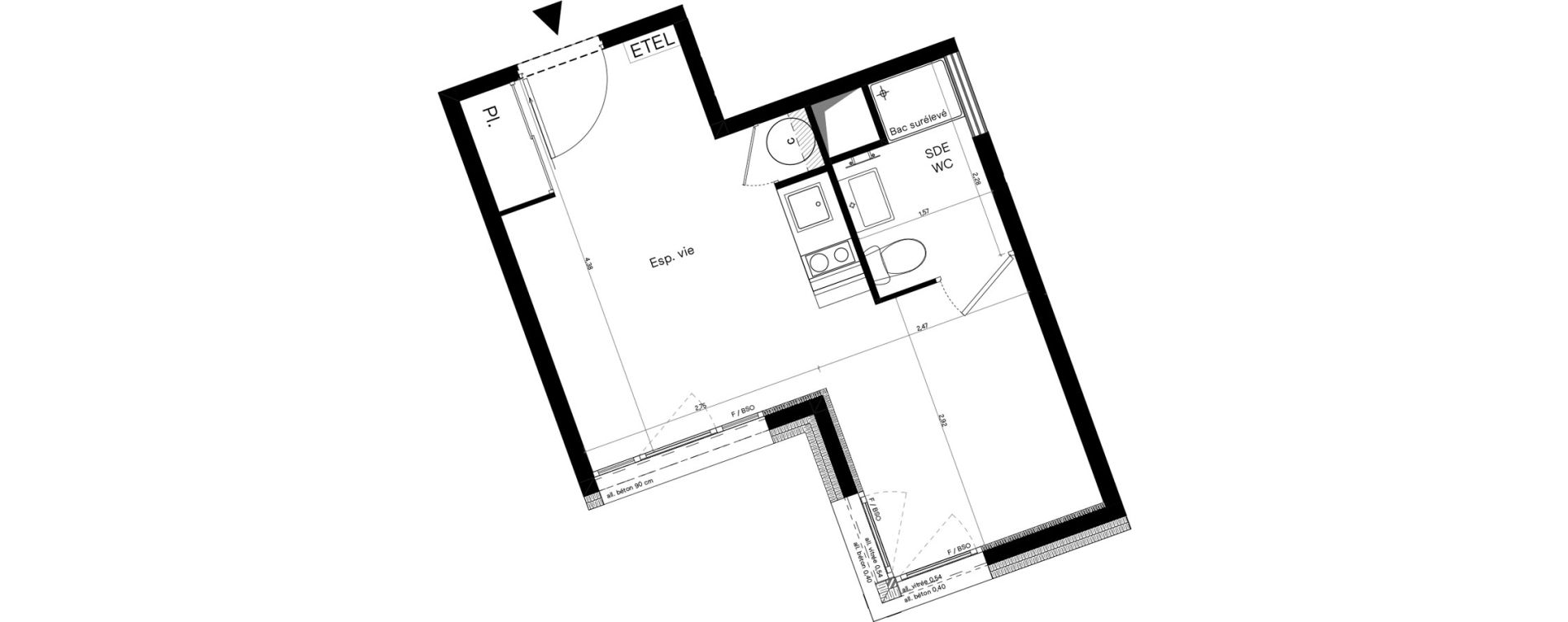 Appartement T1 meubl&eacute; de 23,95 m2 &agrave; Villeurbanne Lyontech - la doua