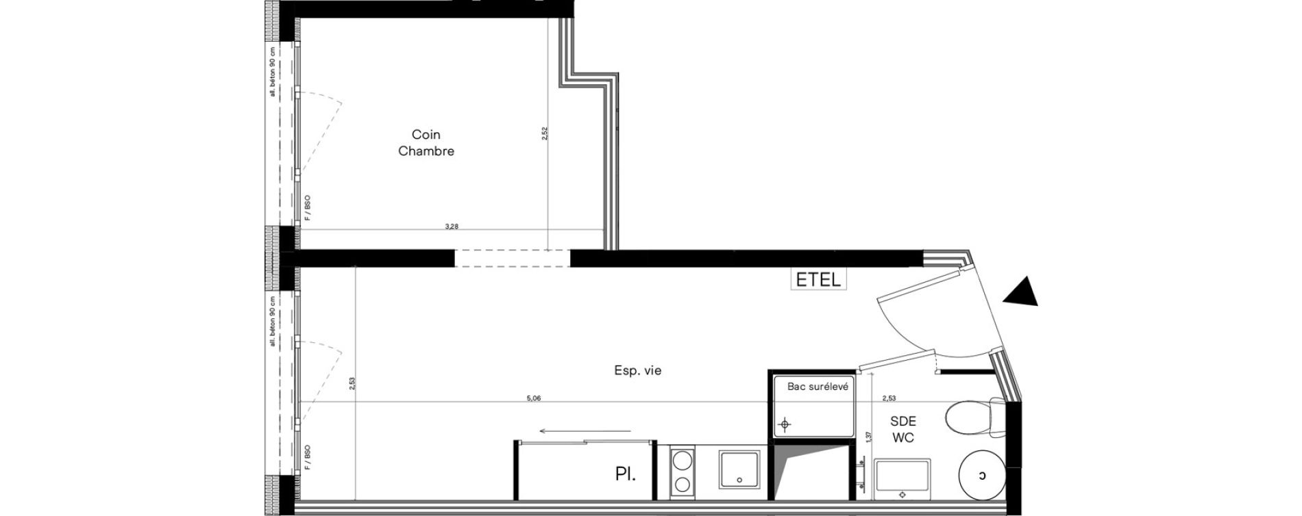 Appartement T1 meubl&eacute; de 26,23 m2 &agrave; Villeurbanne Lyontech - la doua
