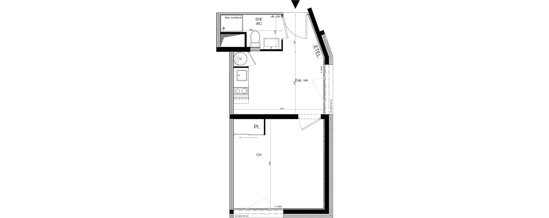 Appartement T2 meubl&eacute; de 26,54 m2 &agrave; Villeurbanne Lyontech - la doua