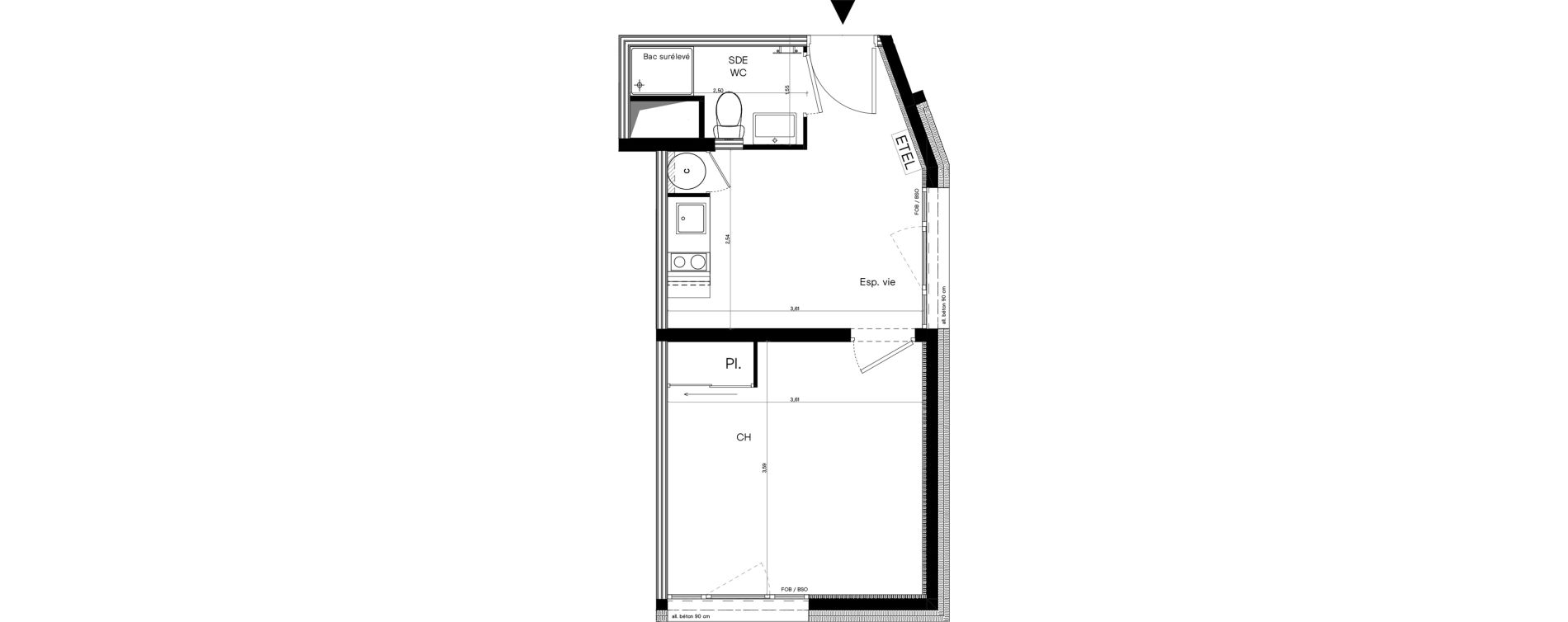 Appartement T2 meubl&eacute; de 26,54 m2 &agrave; Villeurbanne Lyontech - la doua
