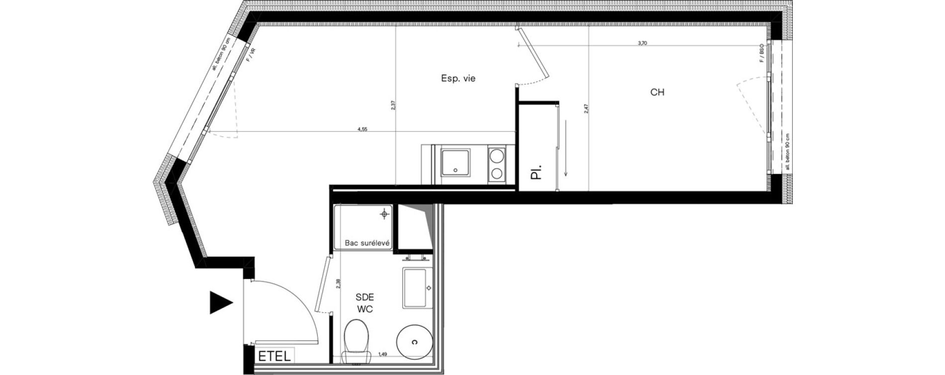 Appartement T2 meubl&eacute; de 26,59 m2 &agrave; Villeurbanne Lyontech - la doua