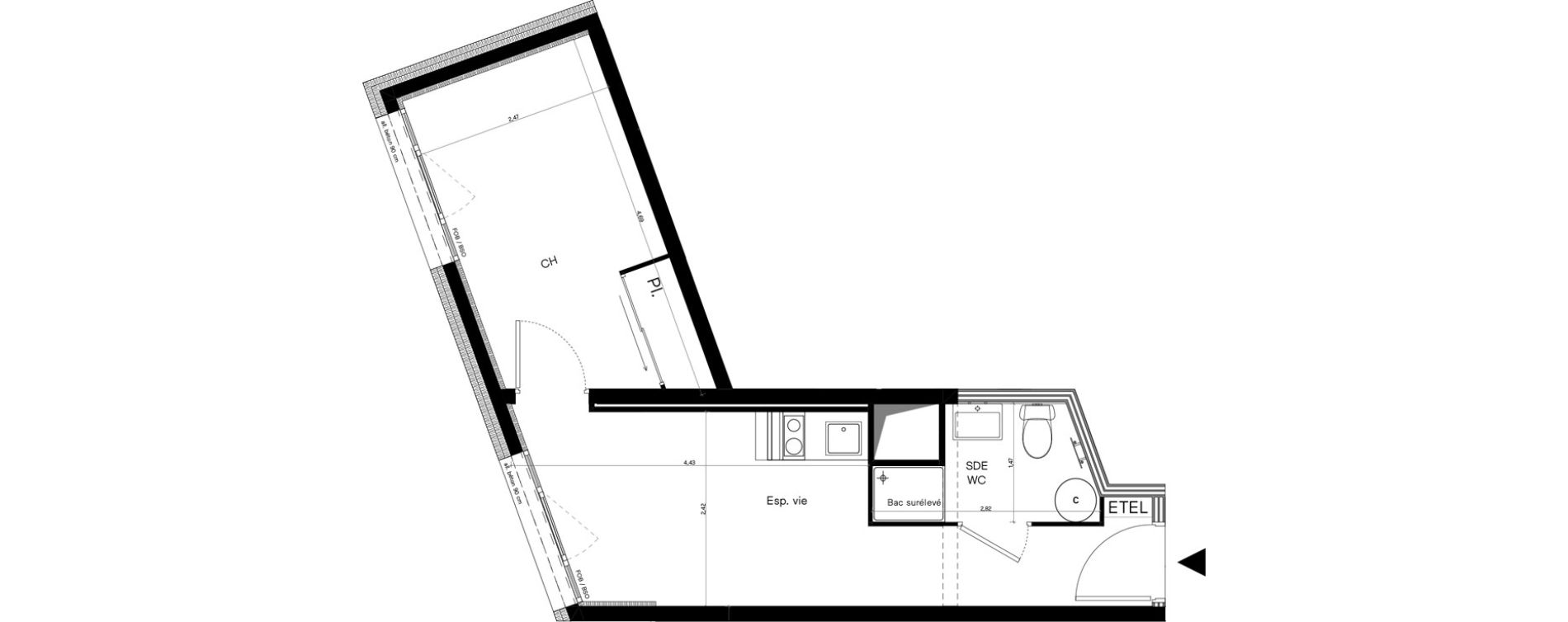 Appartement T2 meubl&eacute; de 27,07 m2 &agrave; Villeurbanne Lyontech - la doua