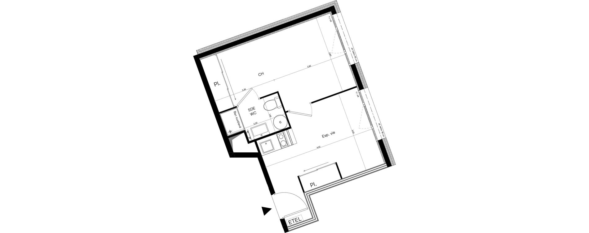 Appartement T2 meubl&eacute; de 28,75 m2 &agrave; Villeurbanne Lyontech - la doua