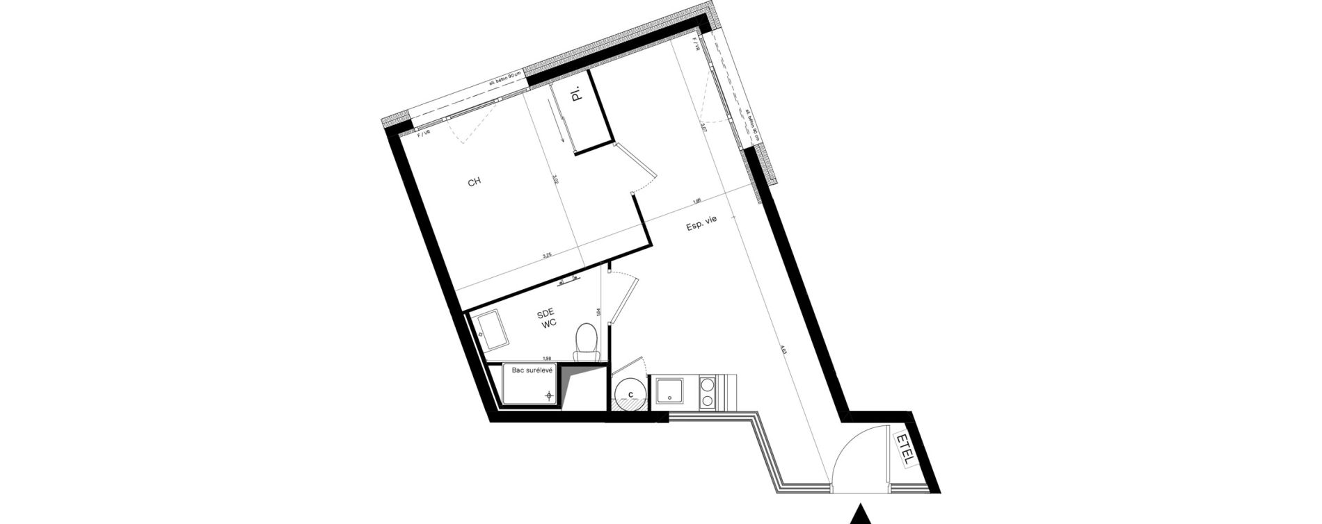 Appartement T2 meubl&eacute; de 30,68 m2 &agrave; Villeurbanne Lyontech - la doua