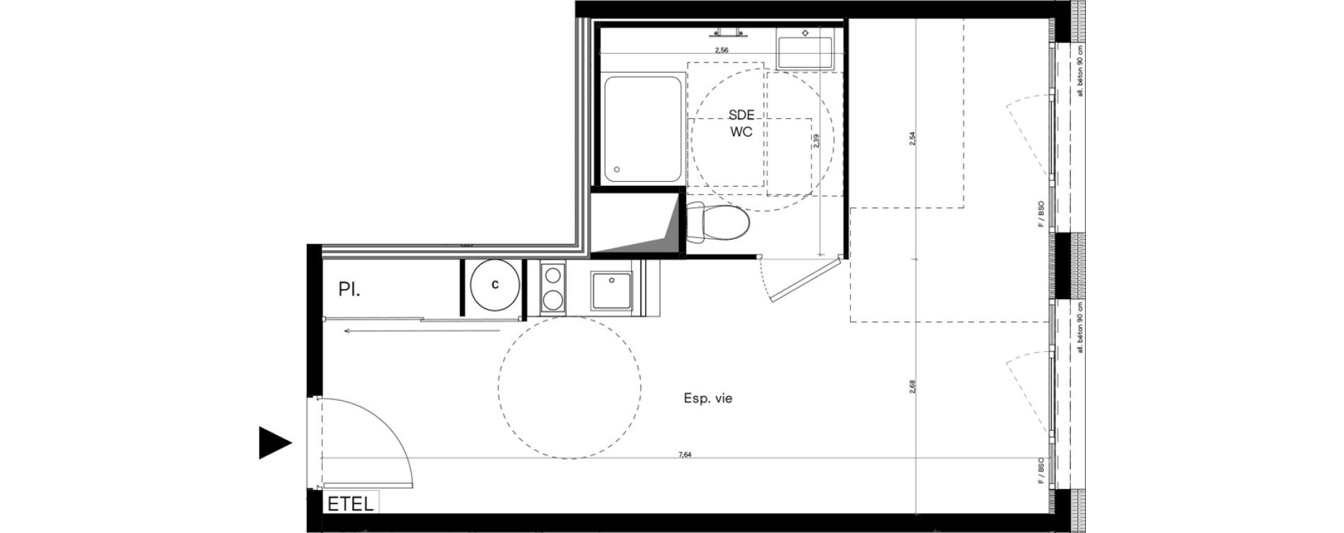 Appartement T1 meubl&eacute; de 31,24 m2 &agrave; Villeurbanne Lyontech - la doua