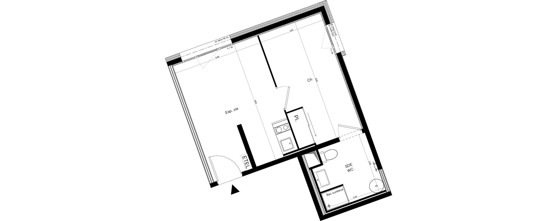 Appartement T2 meubl&eacute; de 31,83 m2 &agrave; Villeurbanne Lyontech - la doua