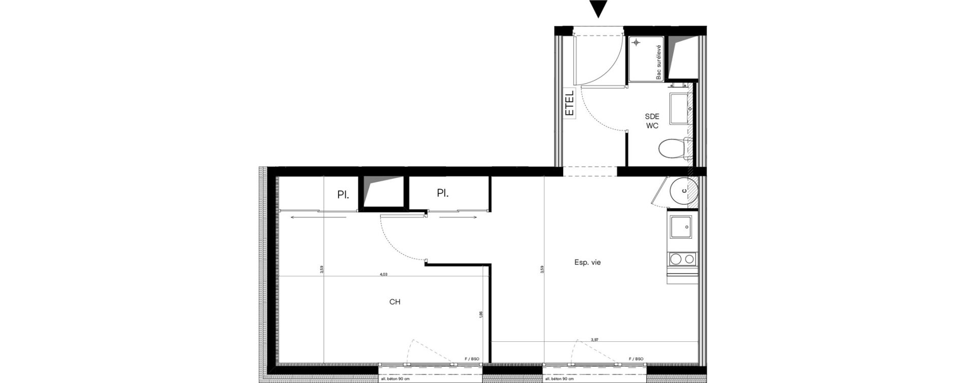 Appartement T2 meubl&eacute; de 33,84 m2 &agrave; Villeurbanne Lyontech - la doua