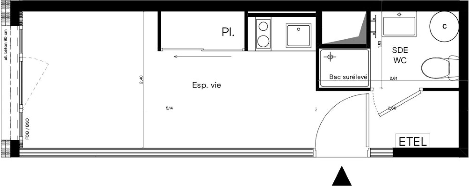 Appartement T1 meubl&eacute; de 17,37 m2 &agrave; Villeurbanne Lyontech - la doua