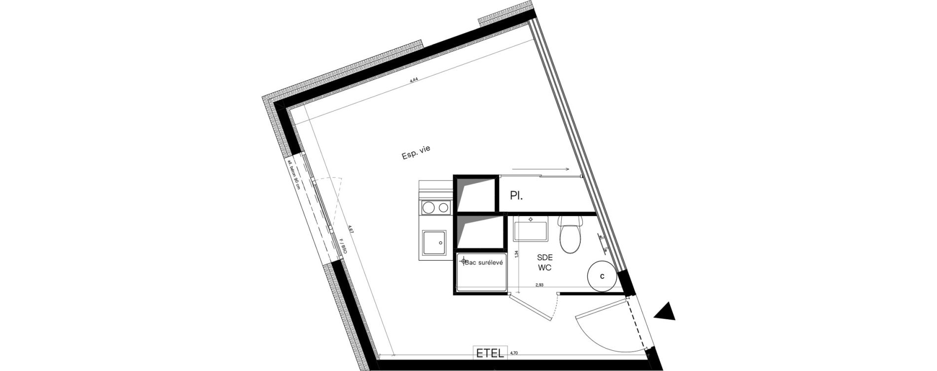 Appartement T1 meubl&eacute; de 22,74 m2 &agrave; Villeurbanne Lyontech - la doua