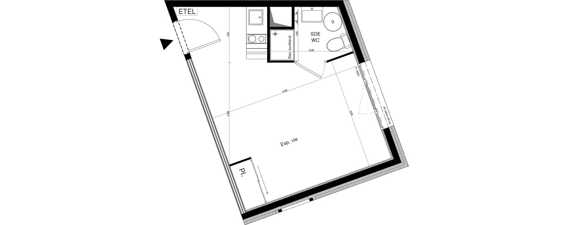 Appartement T1 meubl&eacute; de 23,17 m2 &agrave; Villeurbanne Lyontech - la doua