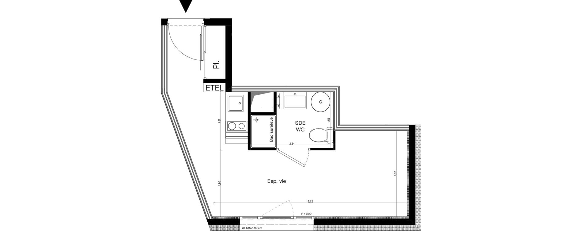 Appartement T1 meubl&eacute; de 19,81 m2 &agrave; Villeurbanne Lyontech - la doua