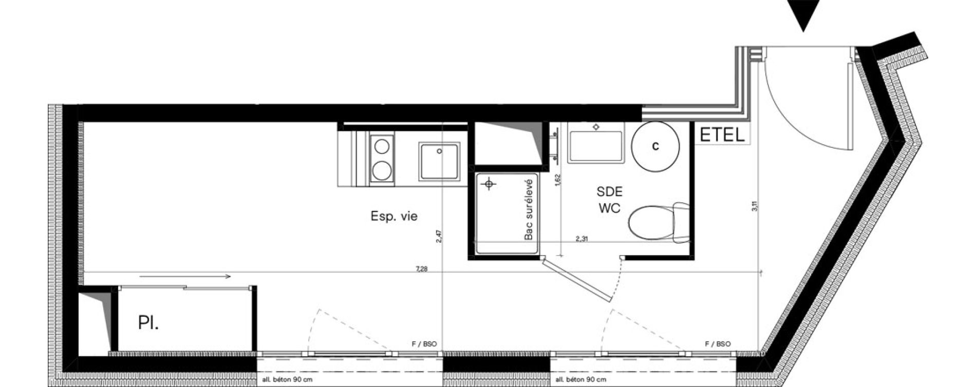 Appartement T1 meubl&eacute; de 19,36 m2 &agrave; Villeurbanne Lyontech - la doua