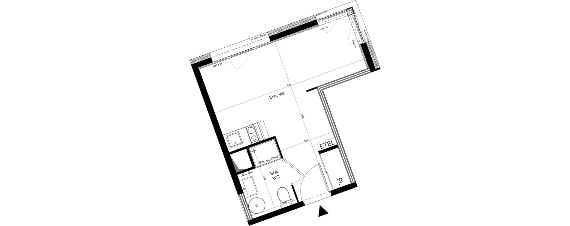 Appartement T1 meubl&eacute; de 20,13 m2 &agrave; Villeurbanne Lyontech - la doua