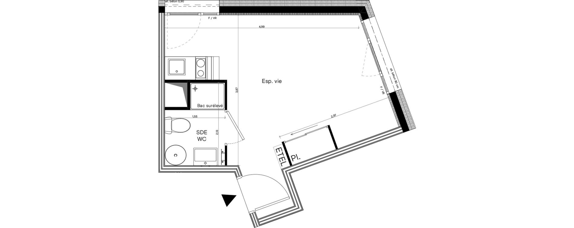 Appartement T1 meubl&eacute; de 21,03 m2 &agrave; Villeurbanne Lyontech - la doua