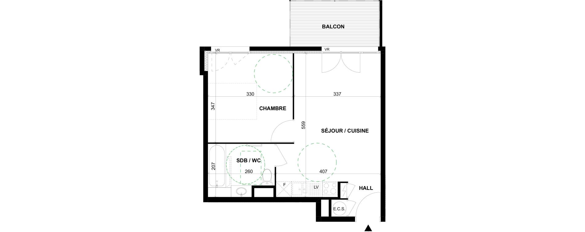 Appartement T2 de 37,78 m2 &agrave; Villeurbanne Cyprian - les brosses