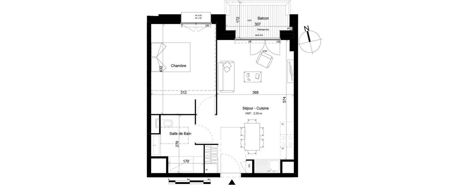 Appartement T2 de 43,73 m2 &agrave; Villeurbanne Gratte-ciel - dedieu - charmettes