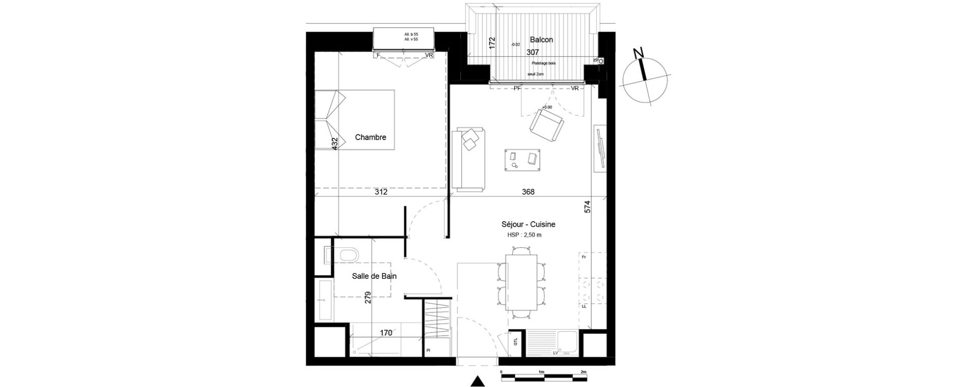 Appartement T2 de 43,78 m2 &agrave; Villeurbanne Gratte-ciel - dedieu - charmettes