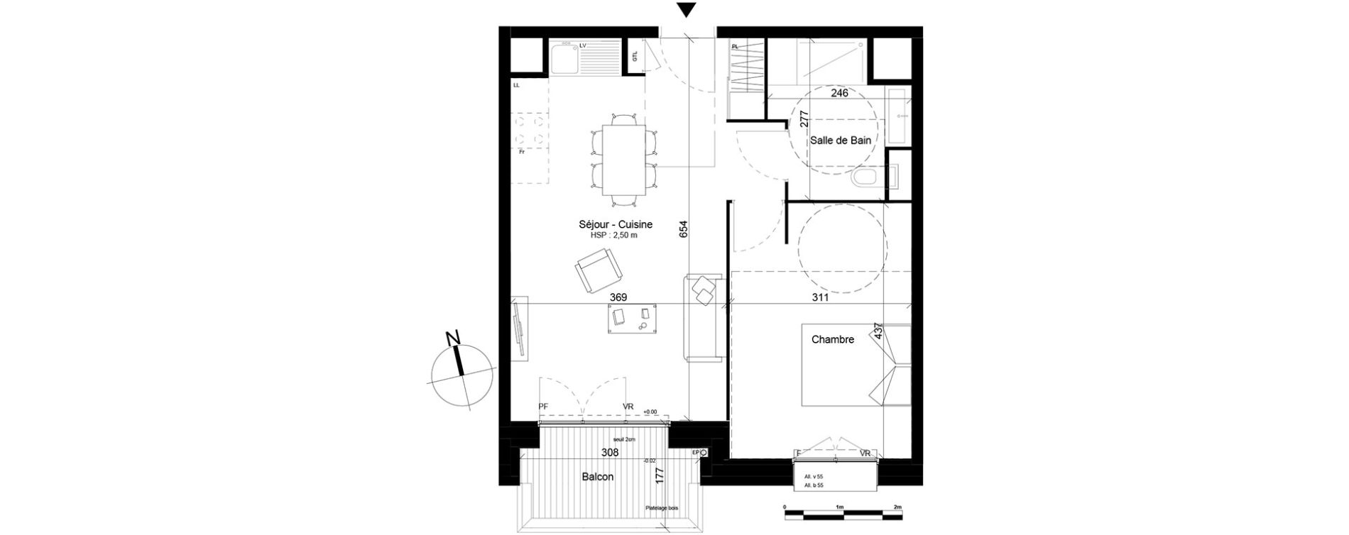 Appartement T2 de 44,55 m2 &agrave; Villeurbanne Gratte-ciel - dedieu - charmettes