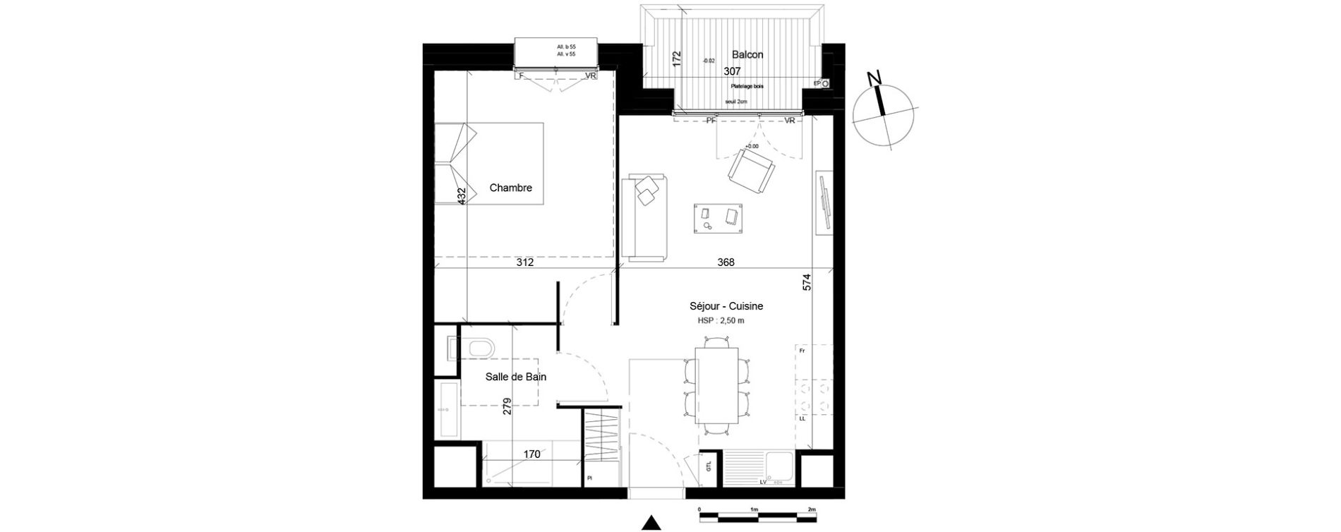 Appartement T2 de 43,84 m2 &agrave; Villeurbanne Gratte-ciel - dedieu - charmettes