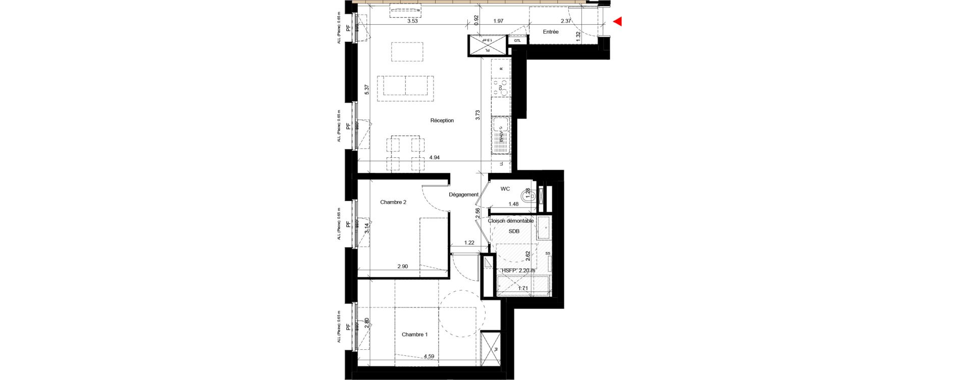 Appartement T3 de 61,90 m2 &agrave; Villeurbanne Gratte-ciel - dedieu - charmettes