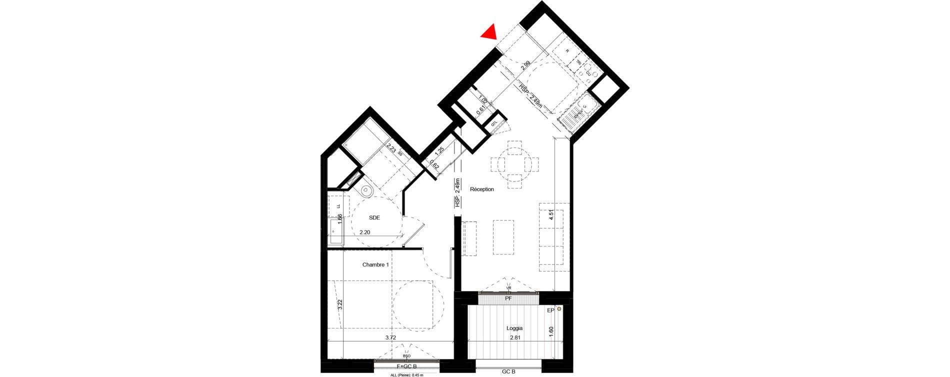 Appartement T2 de 46,60 m2 &agrave; Villeurbanne Gratte-ciel - dedieu - charmettes