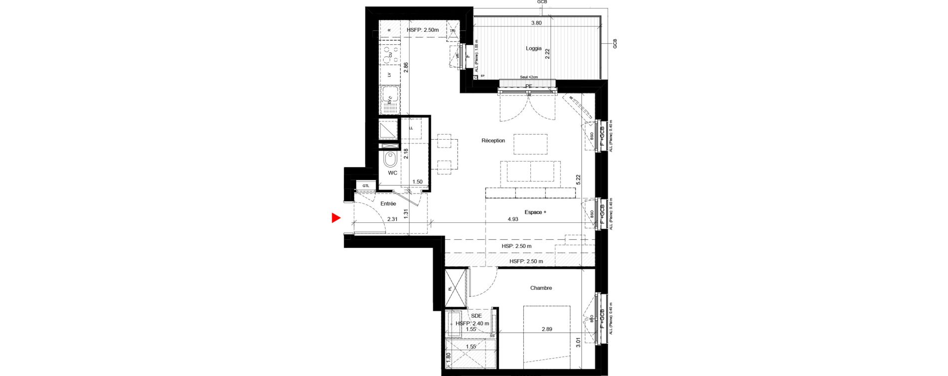 Appartement T2 de 50,80 m2 &agrave; Villeurbanne Gratte-ciel - dedieu - charmettes