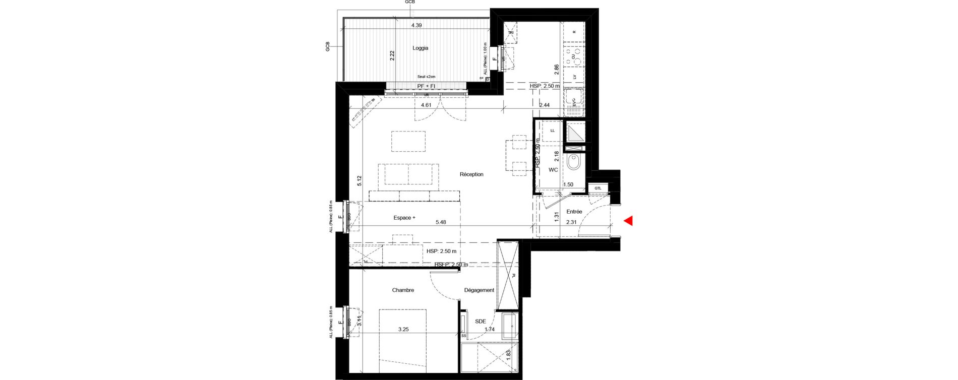 Appartement T2 de 55,20 m2 &agrave; Villeurbanne Gratte-ciel - dedieu - charmettes