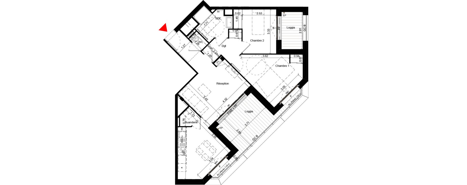 Appartement T3 de 66,00 m2 &agrave; Villeurbanne Gratte-ciel - dedieu - charmettes