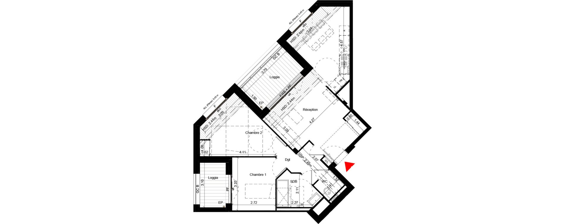 Appartement T3 de 67,70 m2 &agrave; Villeurbanne Gratte-ciel - dedieu - charmettes