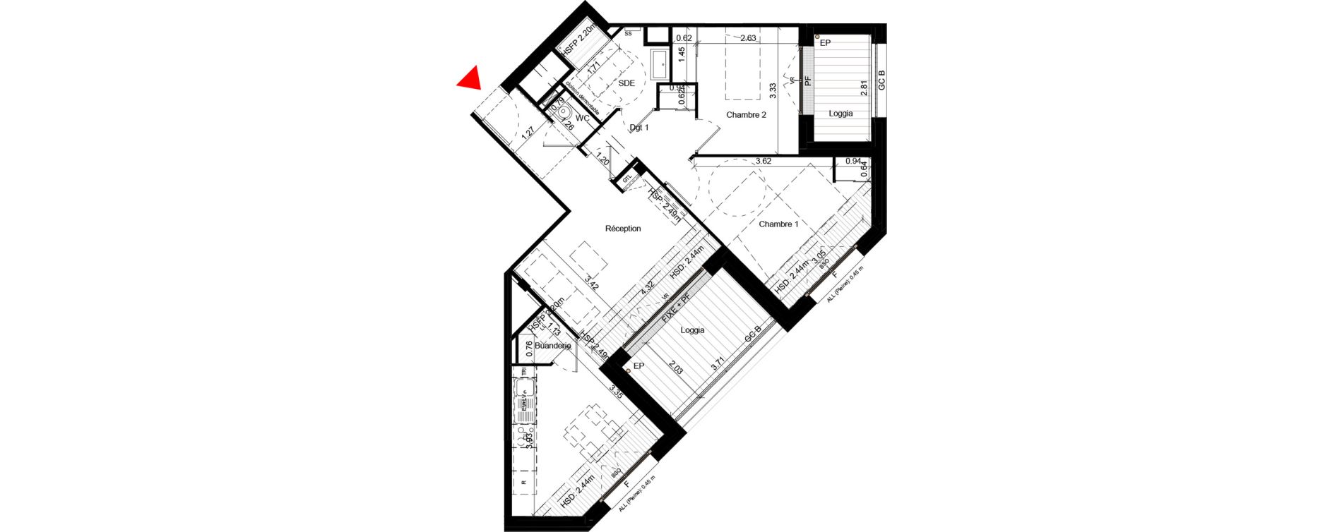 Appartement T3 de 66,30 m2 &agrave; Villeurbanne Gratte-ciel - dedieu - charmettes