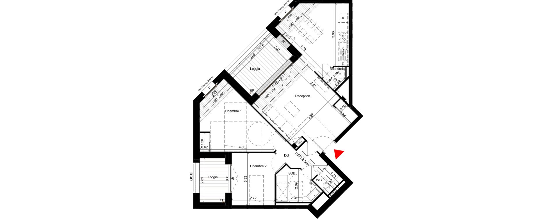 Appartement T3 de 73,70 m2 &agrave; Villeurbanne Gratte-ciel - dedieu - charmettes