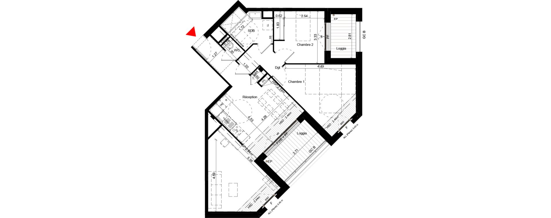 Appartement T3 de 75,20 m2 &agrave; Villeurbanne Gratte-ciel - dedieu - charmettes