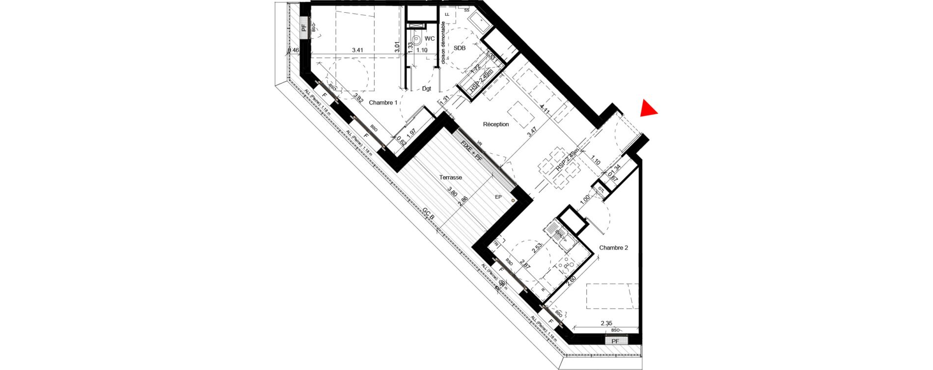 Appartement T3 de 64,80 m2 &agrave; Villeurbanne Gratte-ciel - dedieu - charmettes