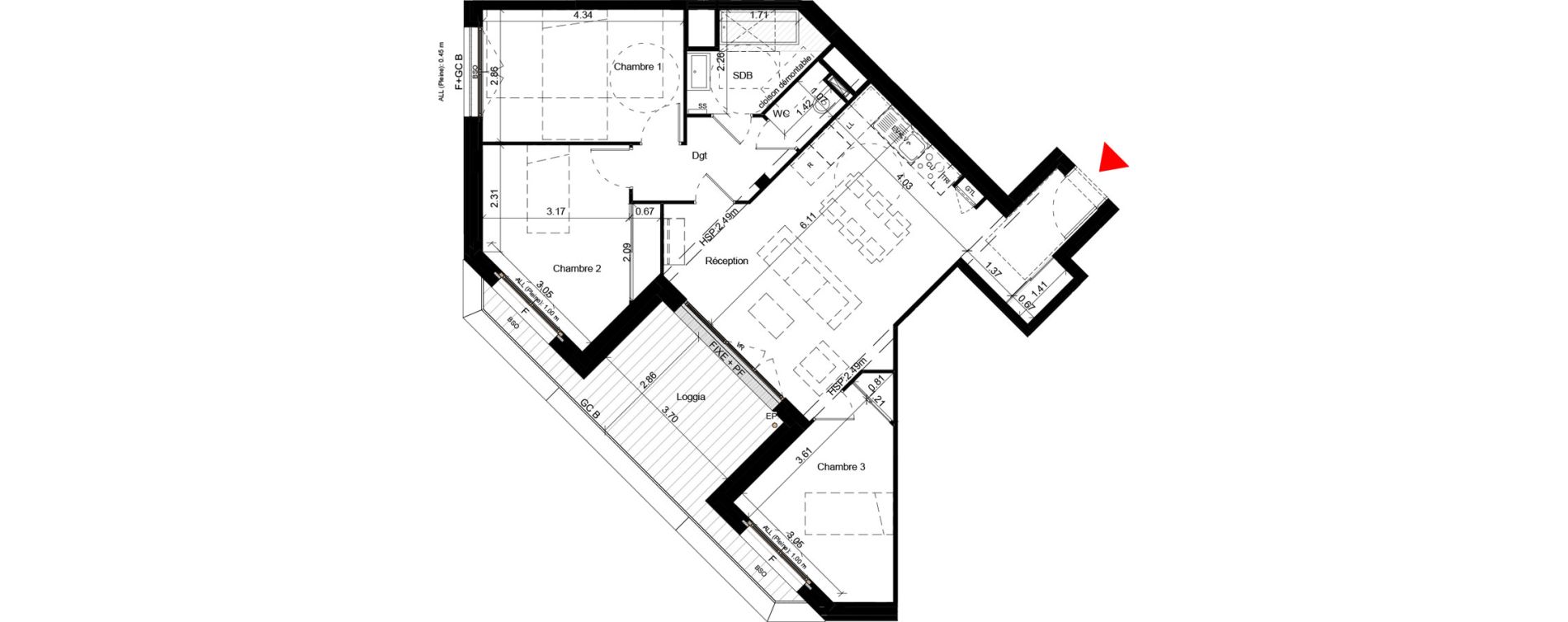 Appartement T4 de 78,70 m2 &agrave; Villeurbanne Gratte-ciel - dedieu - charmettes