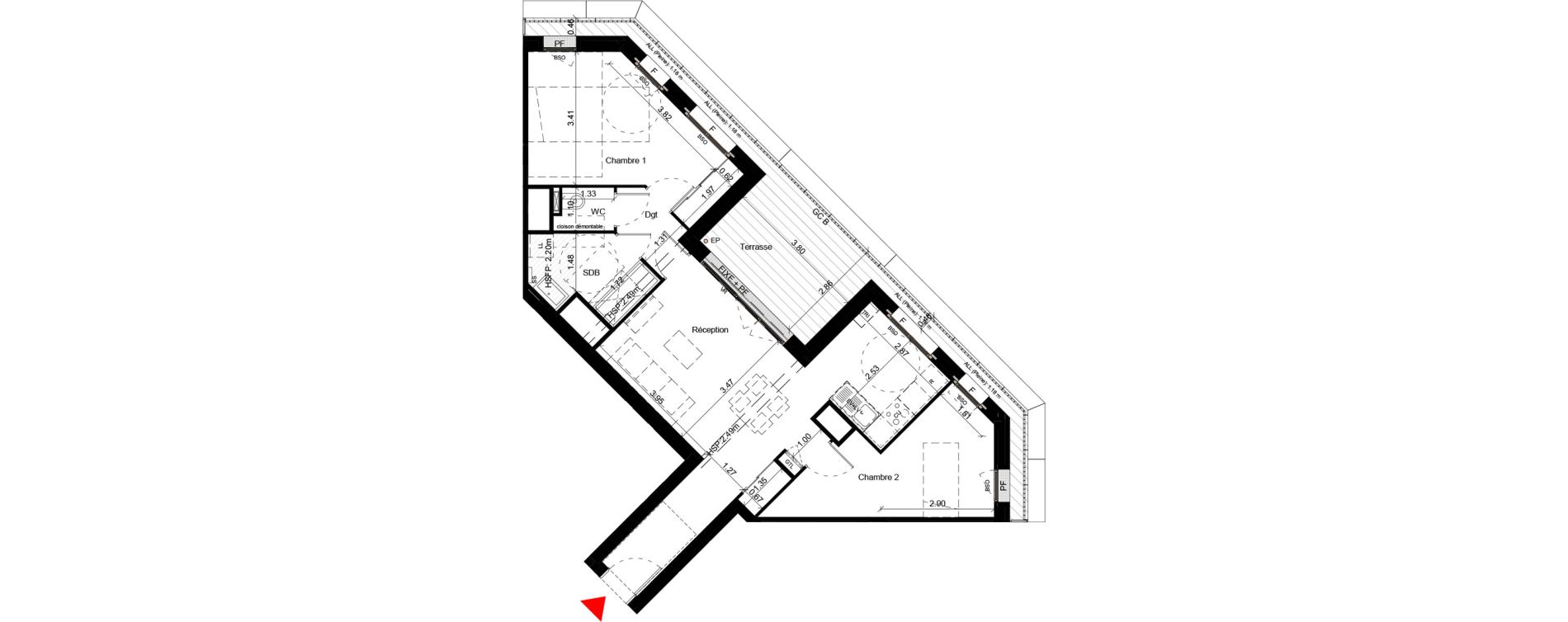 Appartement T3 de 68,30 m2 &agrave; Villeurbanne Gratte-ciel - dedieu - charmettes