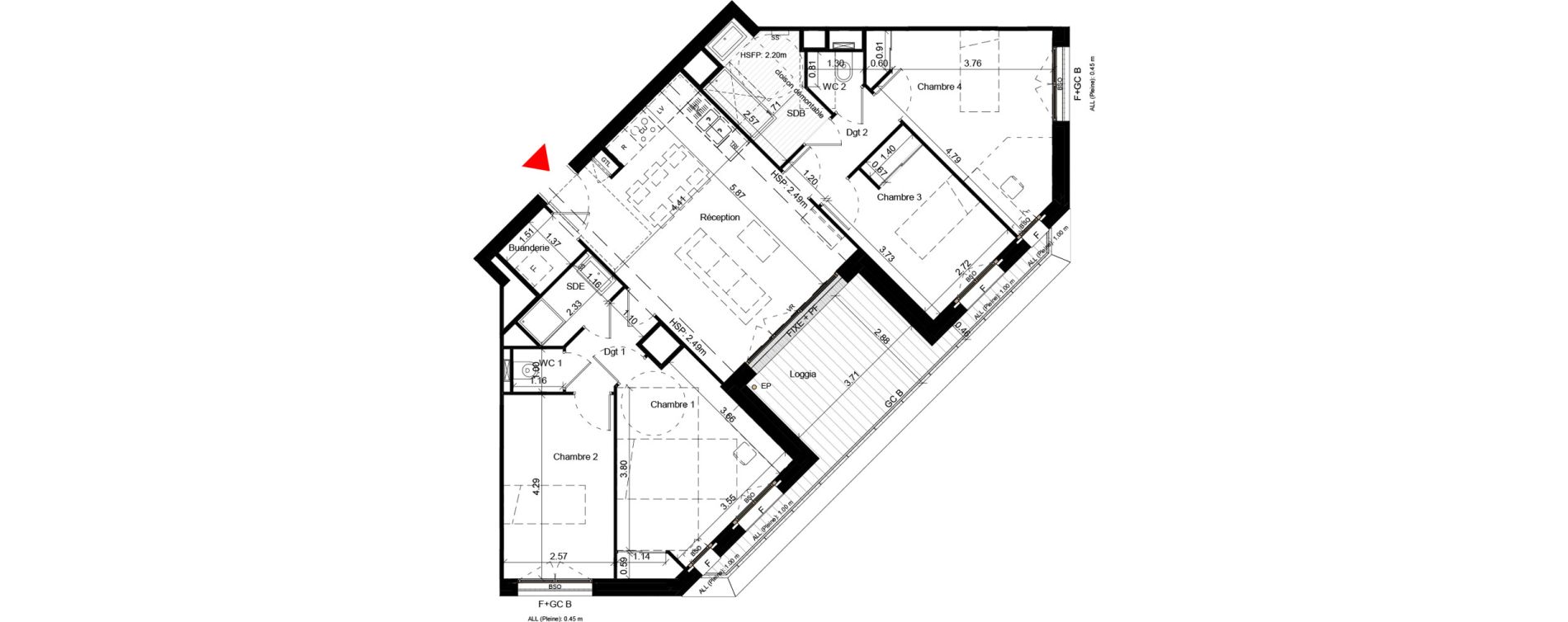 Appartement T5 de 94,80 m2 &agrave; Villeurbanne Gratte-ciel - dedieu - charmettes