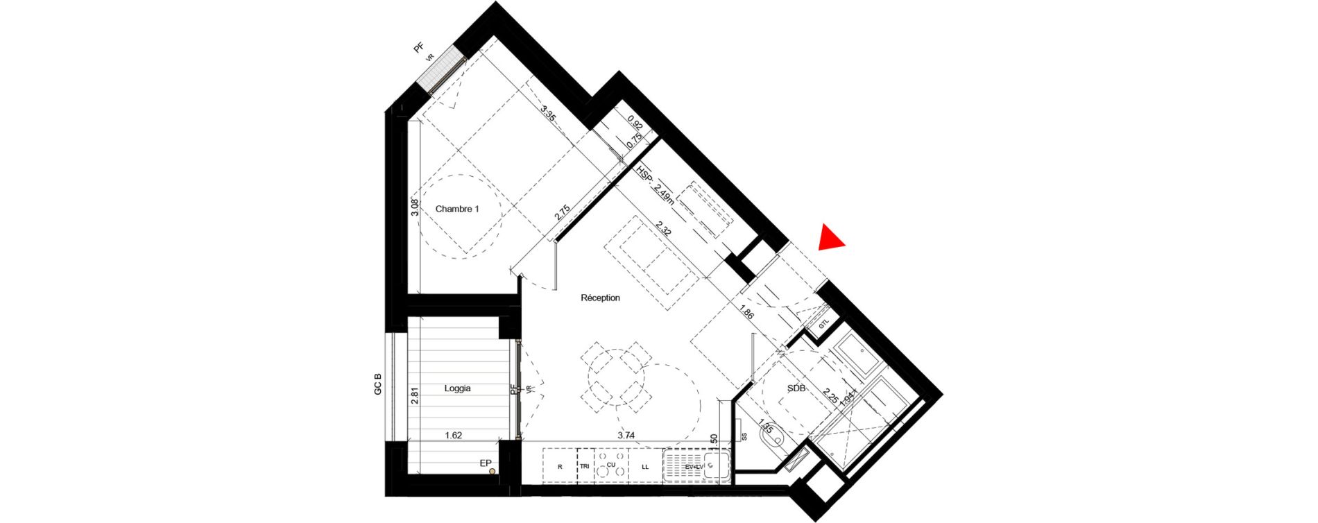 Appartement T2 de 39,60 m2 &agrave; Villeurbanne Gratte-ciel - dedieu - charmettes