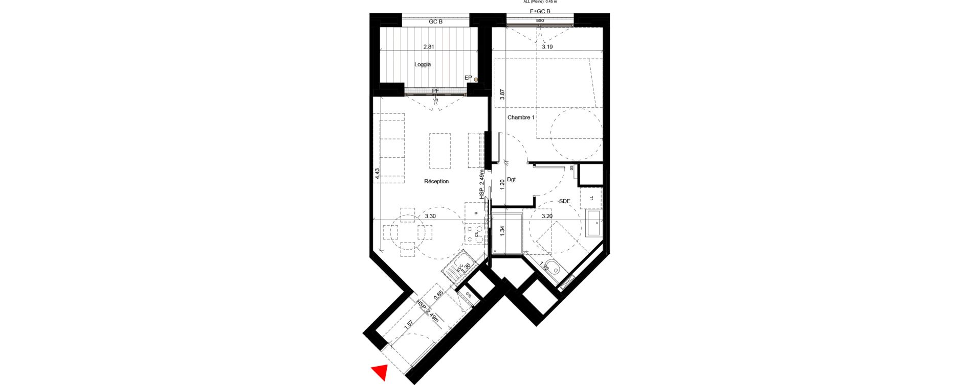 Appartement T2 de 41,90 m2 &agrave; Villeurbanne Gratte-ciel - dedieu - charmettes
