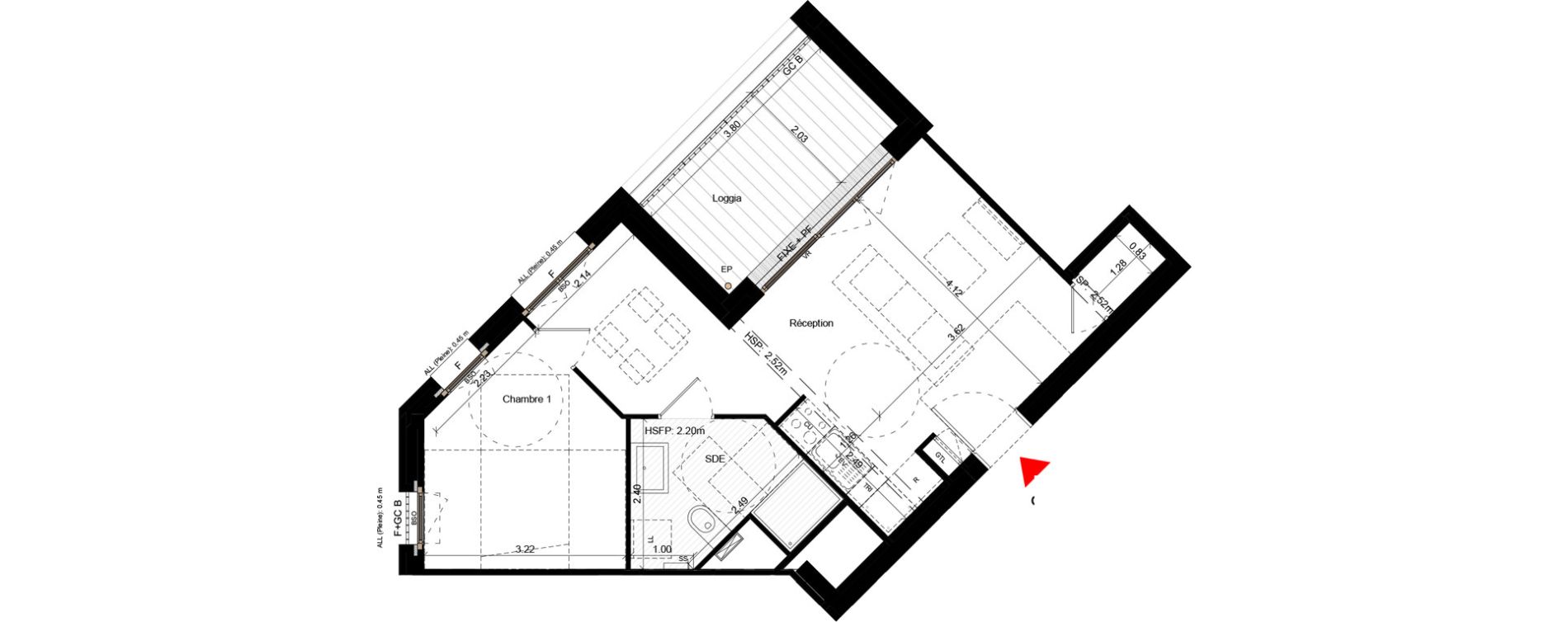 Appartement T2 de 43,20 m2 &agrave; Villeurbanne Gratte-ciel - dedieu - charmettes