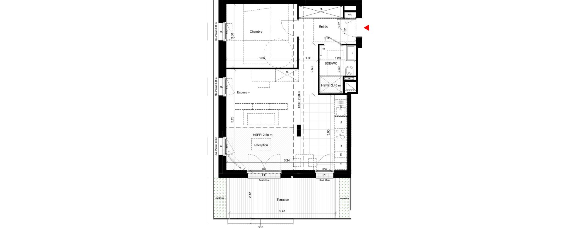 Appartement T2 de 53,40 m2 &agrave; Villeurbanne Gratte-ciel - dedieu - charmettes