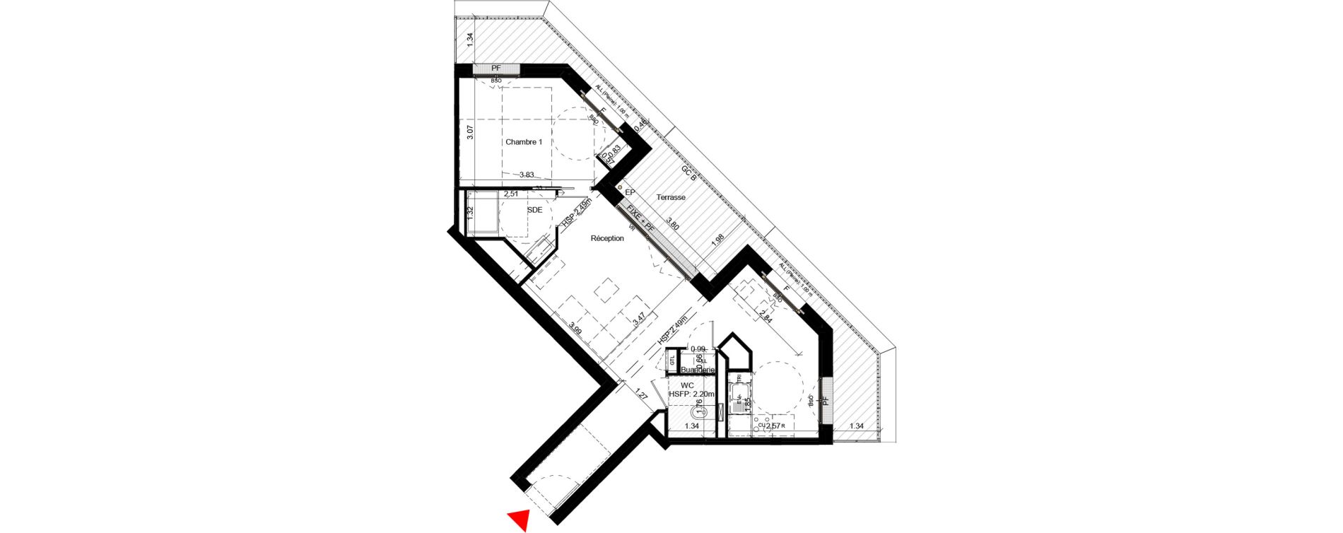 Appartement T2 de 52,30 m2 &agrave; Villeurbanne Gratte-ciel - dedieu - charmettes
