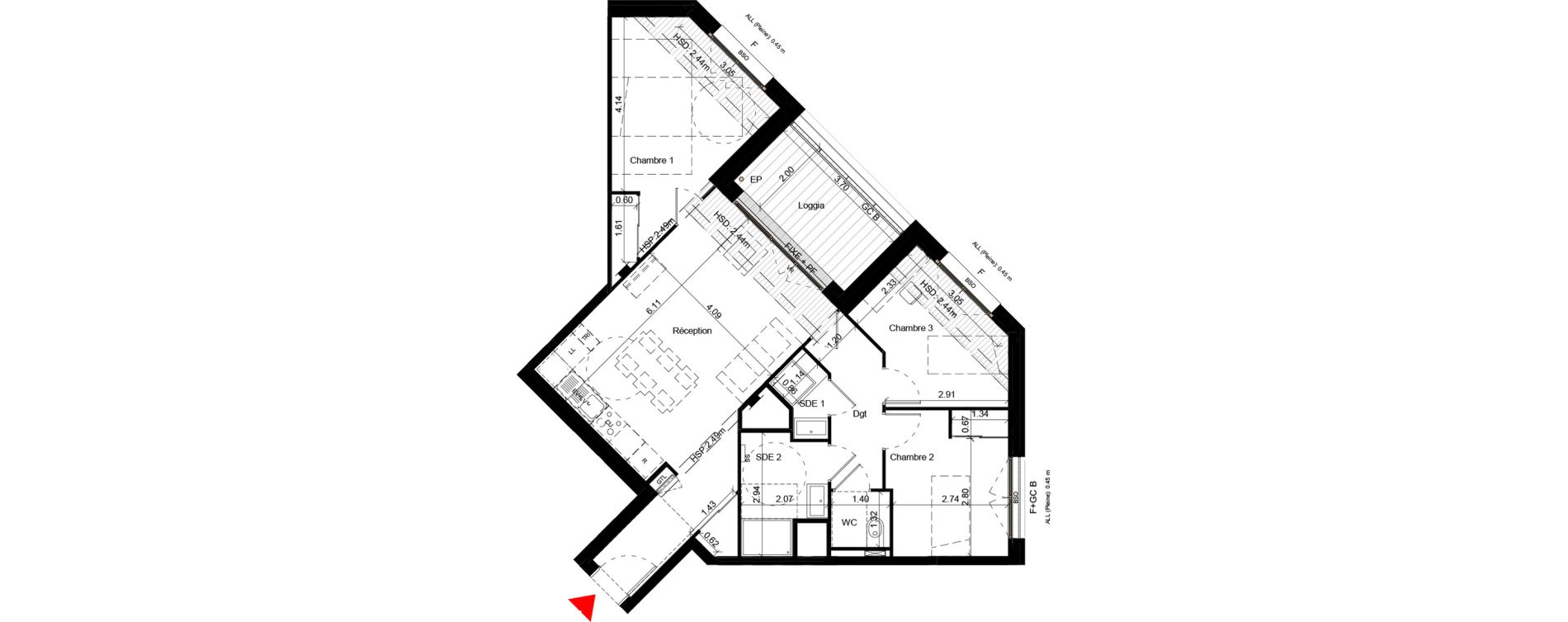 Appartement T4 de 79,10 m2 &agrave; Villeurbanne Gratte-ciel - dedieu - charmettes