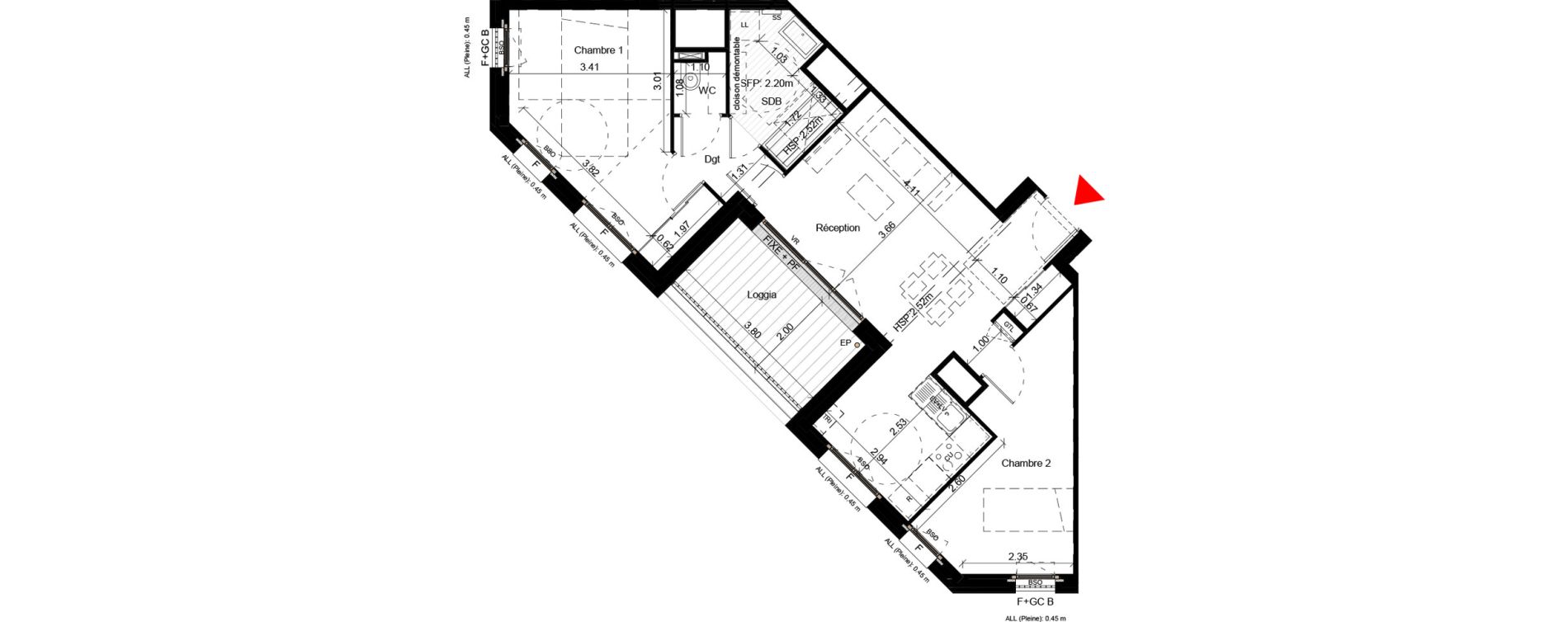 Appartement T3 de 64,50 m2 &agrave; Villeurbanne Gratte-ciel - dedieu - charmettes