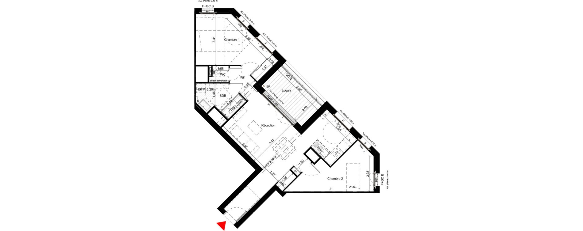Appartement T3 de 68,00 m2 &agrave; Villeurbanne Gratte-ciel - dedieu - charmettes