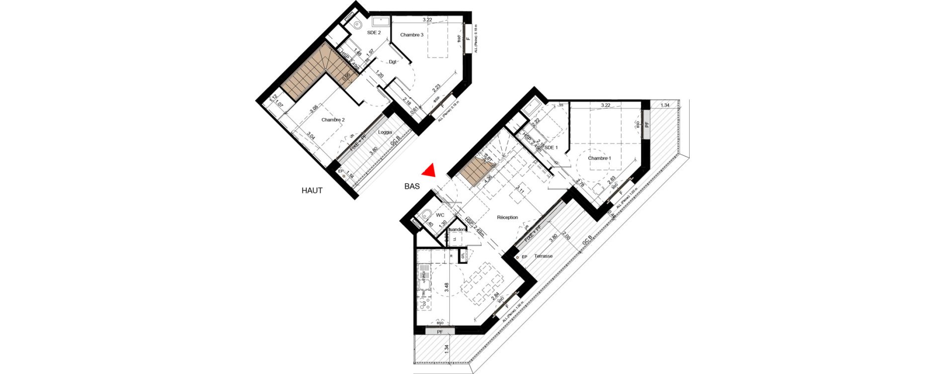 Duplex T4 de 82,20 m2 &agrave; Villeurbanne Gratte-ciel - dedieu - charmettes