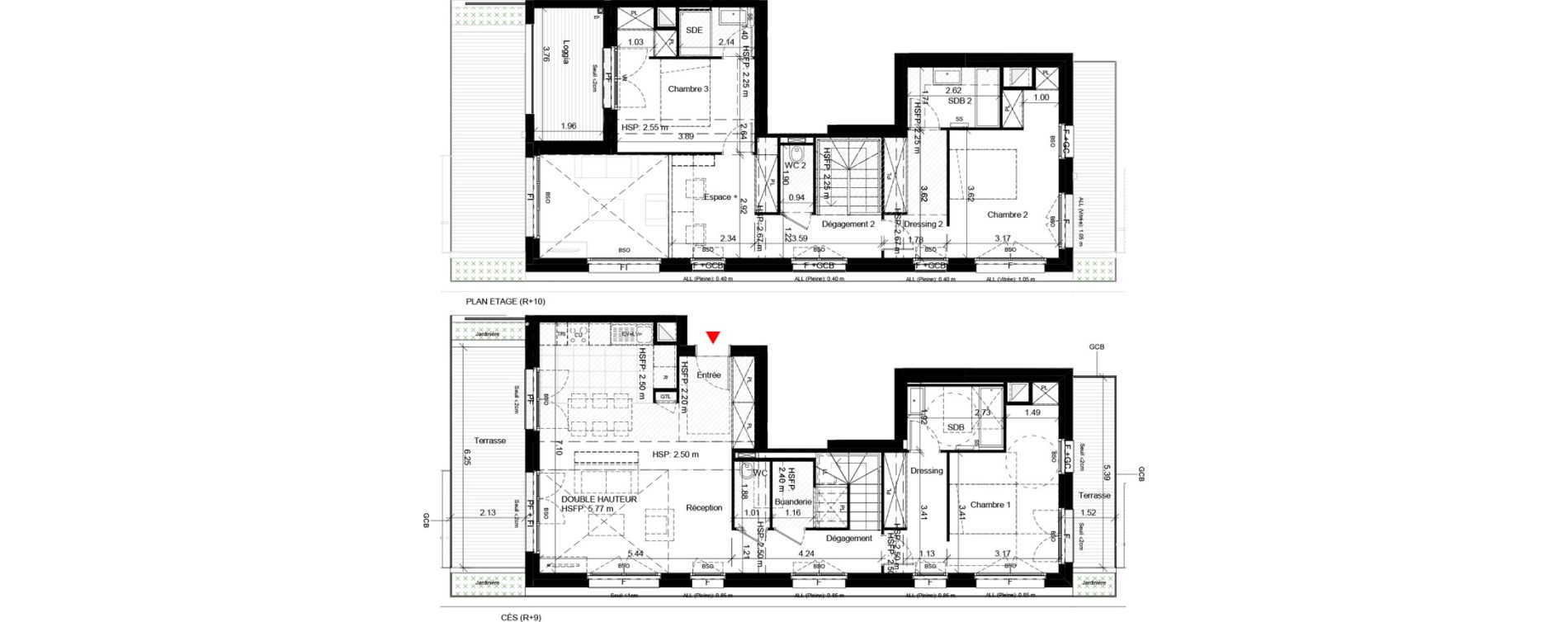 Duplex T4 de 126,20 m2 &agrave; Villeurbanne Gratte-ciel - dedieu - charmettes