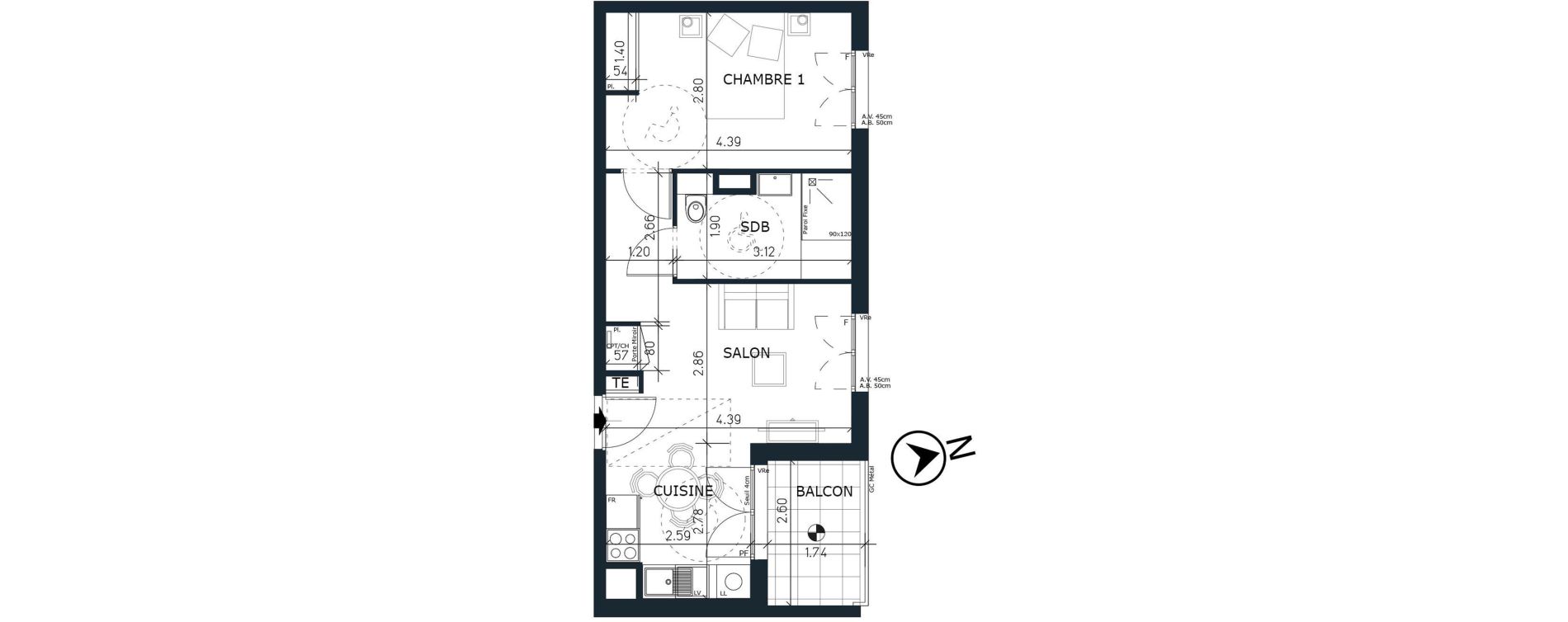 Appartement T2 de 39,23 m2 &agrave; Aix-Les-Bains Saint-simond