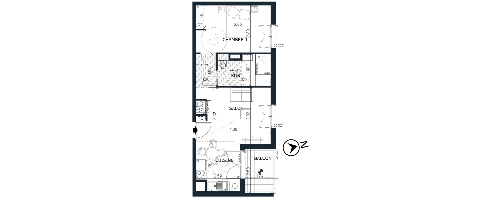 Appartement T2 de 41,25 m2 &agrave; Aix-Les-Bains Saint-simond